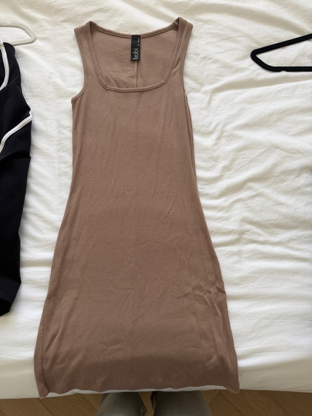 bobi Taupe Ribbed Tank Dress with Square XS